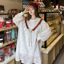 Women's Korean Fashion Clothing College Style Ruffle Dress Cute Bow Splice Lace Lantern Sleeve Kawaii Dress 2024 - buy cheap