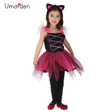Umorden Kids Girls Caterina Costume Lovely Cat Short Tutu Dress with Tail Fantasy Halloween Carnival Party Costumes 2024 - buy cheap