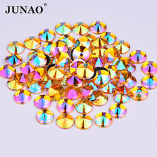 JUNAO 10 мм желтые кристаллы AB, женские бриллиантовые камни с плоским основанием, без горячей фиксации, не шитые бусины для одежды 2024 - купить недорого