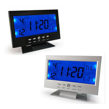Fashion!Voice Control Digital Snooze LED Alarm Clock Blue Backlight Temperature Display Led Clock Desk Clock Watch Square Gift 2024 - buy cheap