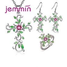 Fashion Charming Flower Leaves Shape Jewelry Set For Women 925 Sterling Silver Pendant Necklace Hoop Earrings Rings 2024 - buy cheap