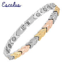 Escalus pulseira de aço inoxidável magnética, clássica cor de prata bracelete para mulheres vestinho de joia, beneficio para artrite 2024 - compre barato