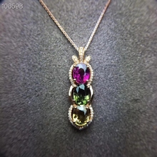 S925 silver natural Multicolor tourmaline necklace natural gemstone pendant Elegant Fodbean woman girl party gift fine  jewelry 2024 - buy cheap