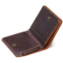 2018 New Genuine Leather Men's Wallet Vintage Crazy Horse Leather Short Men Purse Card Holder Small Coin Purse For Men 2024 - buy cheap