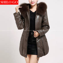 8XL Plus size Autumn winter fashion women high quality Fox fur fur collar warm down genuine leather long coat 2024 - buy cheap