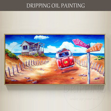 Skilled Artist Hand-painted High Quality Driving Bus Oil Painting on Canvas Handmade Modern Wall Art Going to Beach Oil Painting 2024 - buy cheap