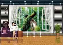 custom photo wallpaper 3d wall murals wallpaper Out of the window bamboo peacock picture in picture 3d TV setting wall wallpaper 2024 - buy cheap