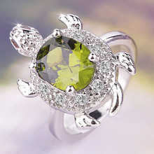 Anillo de tortuga verde oliva para mujer, sortija de piedra de circonita de cristal, Color plateado, Retro, joyería de boda, regalo de San Valentín 2024 - compra barato