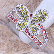 Glamorous Green Peridot Red Garnet Silver Plated Fashion Butterfly Ring Size 6 / 7 / 8 / 9 E045 2024 - buy cheap