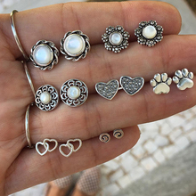 14 Pcs/Set Women Bohemian Sun Flowers Hearts Love Footprints Hollow Gold Silver Color Earrings Set Creative Party  Jewelry 2024 - buy cheap