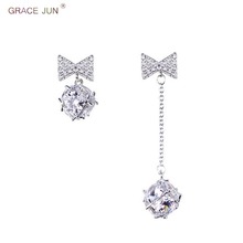 GRACE JUN Korea Style AAA CZ Bow-knot Ball Shape CZ Clip on Earrings No Pierced for Women Fashion Bridal Wedding Charm Ear Clip 2024 - buy cheap