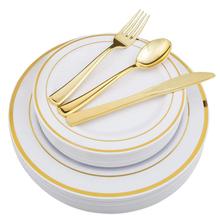 125 Piece Gold Plastic Cutlery&Elegant Plastic Plates Disposable,Service for 25 Heavy duty Plastic Dinnerware for Wedding/Party 2024 - buy cheap