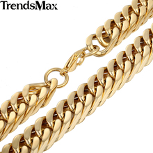 Trendsmax 14mm Wide Gold-color Double Curb Chain Rombo Link Stainless Steel Necklace Mens Chain KN334 2024 - buy cheap