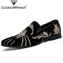 CuddlyIIPanda Autumn National Embroidered Men Loafers Hand-printed Flowers Casual Shoes Driving Shoes High Quality Sneakers 2024 - buy cheap