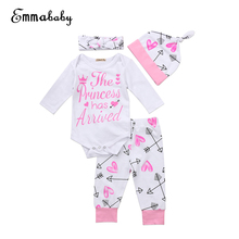 Emmababy Newborn Baby Girl Tops Letter Printing Romper+Arrow Pants  Bodysuit Clothes Outfit Set 3pcs  0-24M 2024 - buy cheap