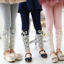 2020 Spring Korean Style Kid's Clothes Girls Solid Lace Bow Baby Kids Flower Bowknot Child Legging Trousers Lace Girls Pants 2024 - buy cheap