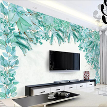 Beibehang-fondo floral pintado a mano con acuarela, verde menta fresca, gran mural de pared, papel de pared verde 2024 - compra barato