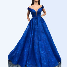 Royal Blue Muslim Evening Dresses A-line V-neck Tulle Lace Beaded Long Islamic Dubai Saudi Arabic Long Formal Evening Gown 2024 - buy cheap