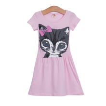 Новинка 2017 г. лидер продаж летнее платье для девочек серое платье с изображением котенка для маленьких девочек одежда для детей платье для детей 0–8 лет 2024 - купить недорого