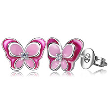 Trendy Funny Animal Ear Accessories Women 925 Sterling Silver Elegant Butterfly Shape Stud Earrings with Crystal 2024 - buy cheap