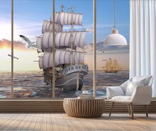 European hd hand painted plain sailing sea sunrise scenery background wall painting 2024 - buy cheap