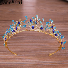 JaneVini Baroque Blue Crystal Bridal Crown Tiaras Novia Gold Hair Accessories Women Party Headband Metal Luxury Diadema Bride 2024 - buy cheap