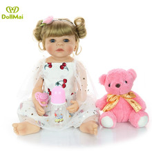 DollMai-Muñeca Reborn de silicona de cuerpo completo para niños, juguete de princesa realista con oso, 22 ''55 cm, regalo de cumpleaños 2024 - compra barato