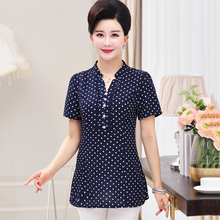 Summer Elegant Polka Dot Printed Women T shirt Tops 5XL Plus Size Mother Clothes Female Short Sleeve Buttons V-Neck Casual Tee 2024 - buy cheap