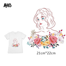 Ahb moda flor meninas remendo pvc roupas transferência térmica impressão camiseta remendos para roupas 3d adesivos 2024 - compre barato