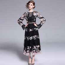 HAMALIEL New Arrival High Quality Long Dress Spring Women Black Lace Pathcwork Mesh Dress Fashion Embroidery Floral Party Dress 2024 - buy cheap