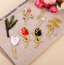 New arrival 10 pcs Golden thread flowers Embroidered patches iron on Jeans coat T-shirt bag shoe hat Motif emblem accessory diy 2024 - buy cheap