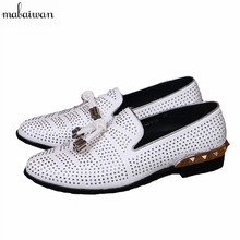 Mabaiwan Fashion Rhinestone Men Casual Shoes White Studded Loafers Genuine Leather Mens Wedding Dress Shoes Espadrilles Flats 2024 - buy cheap