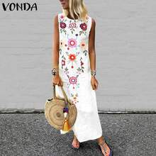 VONDA Summer Dress Vintage Print Maxi Dress Women Bohemian Sleeveless Long Robe 2020 Sexy Party Vestido Beach Sundress Plus Size 2024 - buy cheap