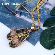 TOPGRILLZ Slipper Shoes Pendant Necklace Iced Out AAA+ Hip Hop Men Women Charms Chain Hip Hop Jewelry For Gifts 2024 - buy cheap
