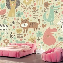 Custom papel DE parede infantil, 3 d cartoon animal murals for children room sitting room bedroom wall waterproof wallpaper 2024 - buy cheap