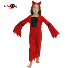 Eraspooky Red Demon Dress Halloween Costume For Kids Scary Devil Killer Cosplay Girls Carnival Party Long Sleeve Horn Headband 2024 - buy cheap