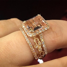 Conjunto de 2 unids/set de anillos de compromiso para mujer, joyería de circonita geométrica de cristal para pareja, accesorios de joyería para fiesta y boda 2024 - compra barato
