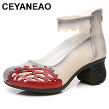 CEYANEAO Ladies National Wind Spring Summer Casual Flower High Heels Female Shoes Women Genuine Leather Pumps Chaussures Femme 2024 - buy cheap