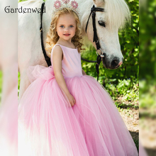 Gardenwed Pink Pageant Dresses for Girls 2019 Ball Gown Long Train Round Neck Back V Wedding Dress Girl Tulle Vestido Flores 2024 - buy cheap