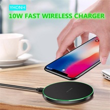 YHONH-cargador inalámbrico rápido de 10W, almohadilla de aleación redonda delgada, Compatible con Xs XR Max iXR X 8/8P/Galaxy S9 S8 S7 Note 9/8, todos los teléfonos QI 2024 - compra barato