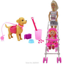 2 шт./партия, детская коляска + собачий набор для домашних животных, косточки для корма для собак, кукольный домик для улицы, куклы-куклы 1:6, игрушки для куклы Барби, детская Рождественская игрушка 2024 - купить недорого