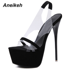 Aneikeh 2022 Fashion NEW 16 CM Platform High Heels Sandals Summer Sexy Slip-On Open Toe Gladiator Party Thin Heels Women Shoes 2024 - buy cheap