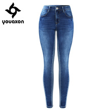 Новинка 2176 года, Брендовые женские джинсы Youaxon в полоску сбоку, женские эластичные джинсовые брюки скинни со средней талией, джинсы для женщин 2024 - купить недорого
