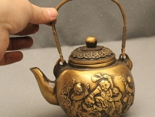 6 "Chinese Folk Bronze Feng Shui Sorte Cinco Menino Jogar Dinheiro Pote jarro de água Chaleira 2024 - compre barato