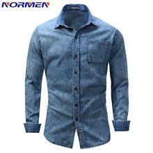 NORMEN Men's Fashion Denim Shirt Full Sleeve Solid Casual Tops For Man Shirts Streetwear EUR Size camisa social masculina 2024 - buy cheap