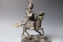 12 China Folk Pure Copper Bronze Carved faery Ride on kylin Kilin Krlin Statue 2024 - buy cheap