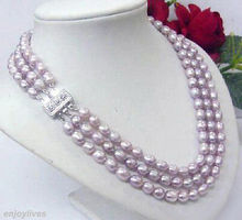 Freshwater 3 Rows Genuine Purple Pearl Rice Beads White Gold Plated Crystal Clasp Necklace 2024 - buy cheap