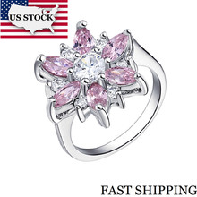 Anel de noivado com cristais uloveido, joia feminina rosa 20% j512 em joias para casamento, flor do sol 2024 - compre barato