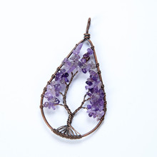 New Vintage Copper Water Drop Tree of Life Winding Pendant Natural Amethysts Stone Tourmaline Pendants for Necklace Lady Jewelry 2024 - buy cheap