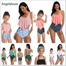 2019 New Swimsuit Mother Daughter  Clothes Printing piece double lotus leaf Parent-Child Swimwear Matching Family Outfits 2024 - buy cheap